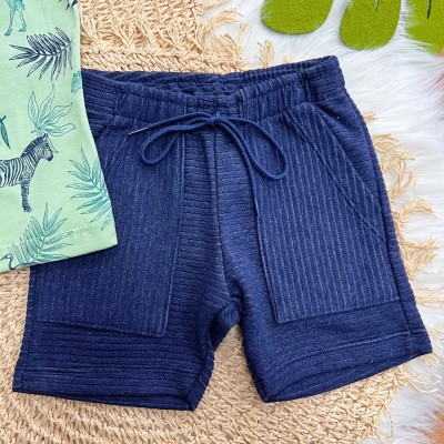 Conj. Camiseta Safari e Bermuda em Moletinho - Verde e Marinho